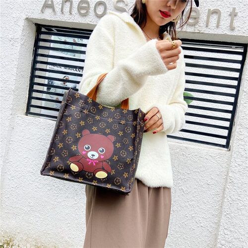 New internet celebrity cartoon open PU square bag handbag fashion mommy bag student lunch bag hand carry out shoulder bag