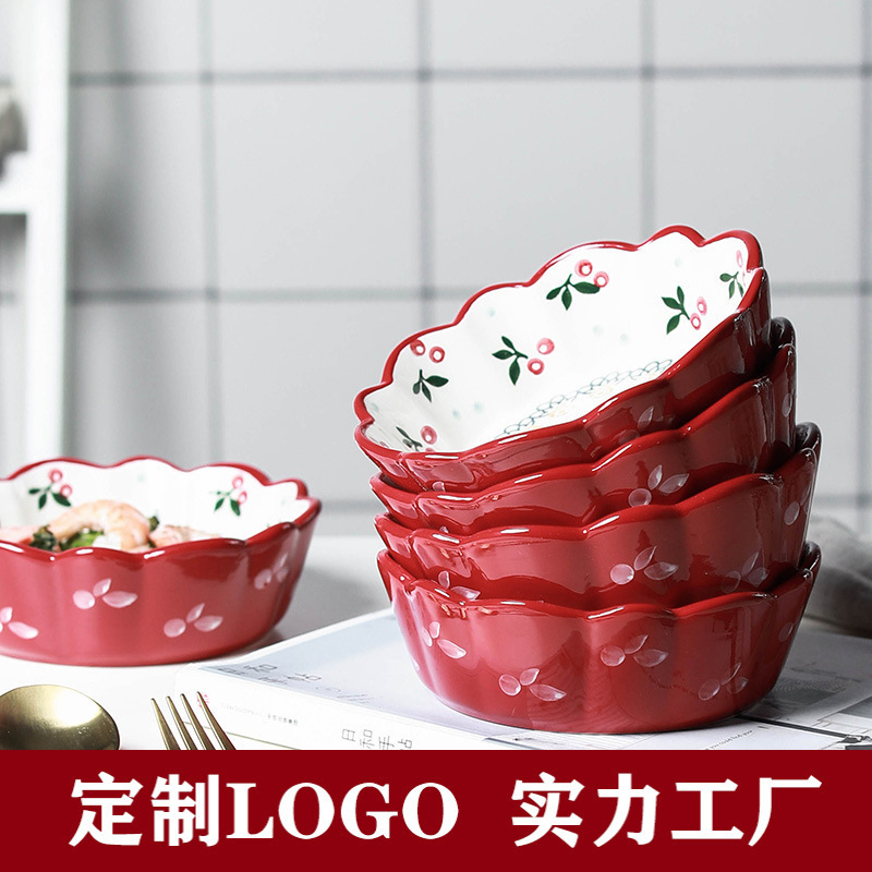 Air Fryer Special Bowl Oven Baking Bowl Steamed Egg Bowl Tableware Ceramic Bowl Household Oatmeal Fruit Salad Bowl Cherry