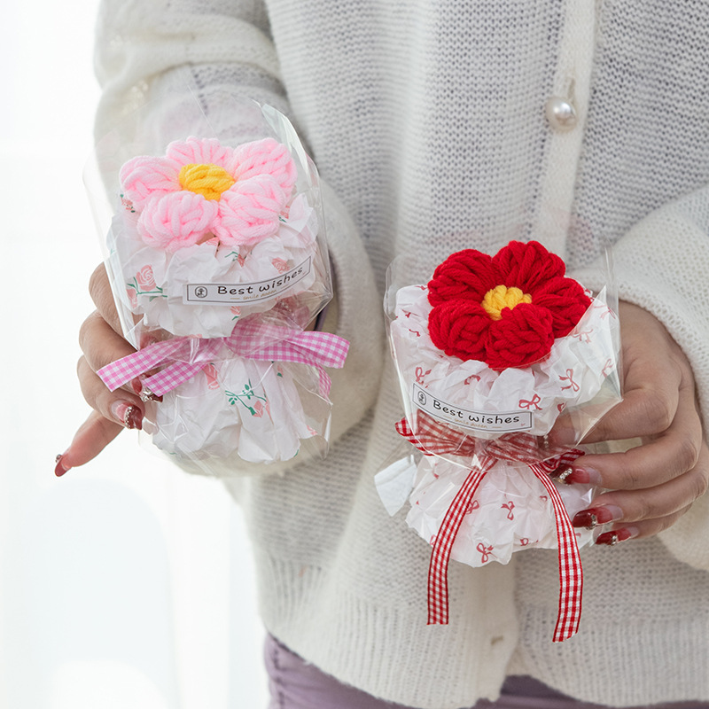 Valentine's Day Mini Eternal Bouquet Teacher's Day Gift Knitted Flower Puff Small Fragrant Style Creative Simulated Finished Bouquet Valentine's Day Mini Eternal Bouquet Teacher's Day Gift Knitted Flower Puff Small Fragrant Style Creative Simulated Finished Bouquet