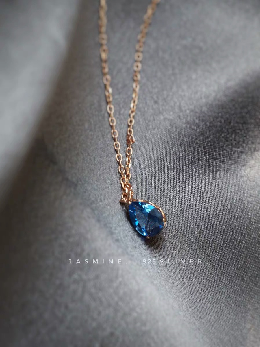 Necklace Classification 925 Sterling Silver Gem Inlay Water Droplets Necklace