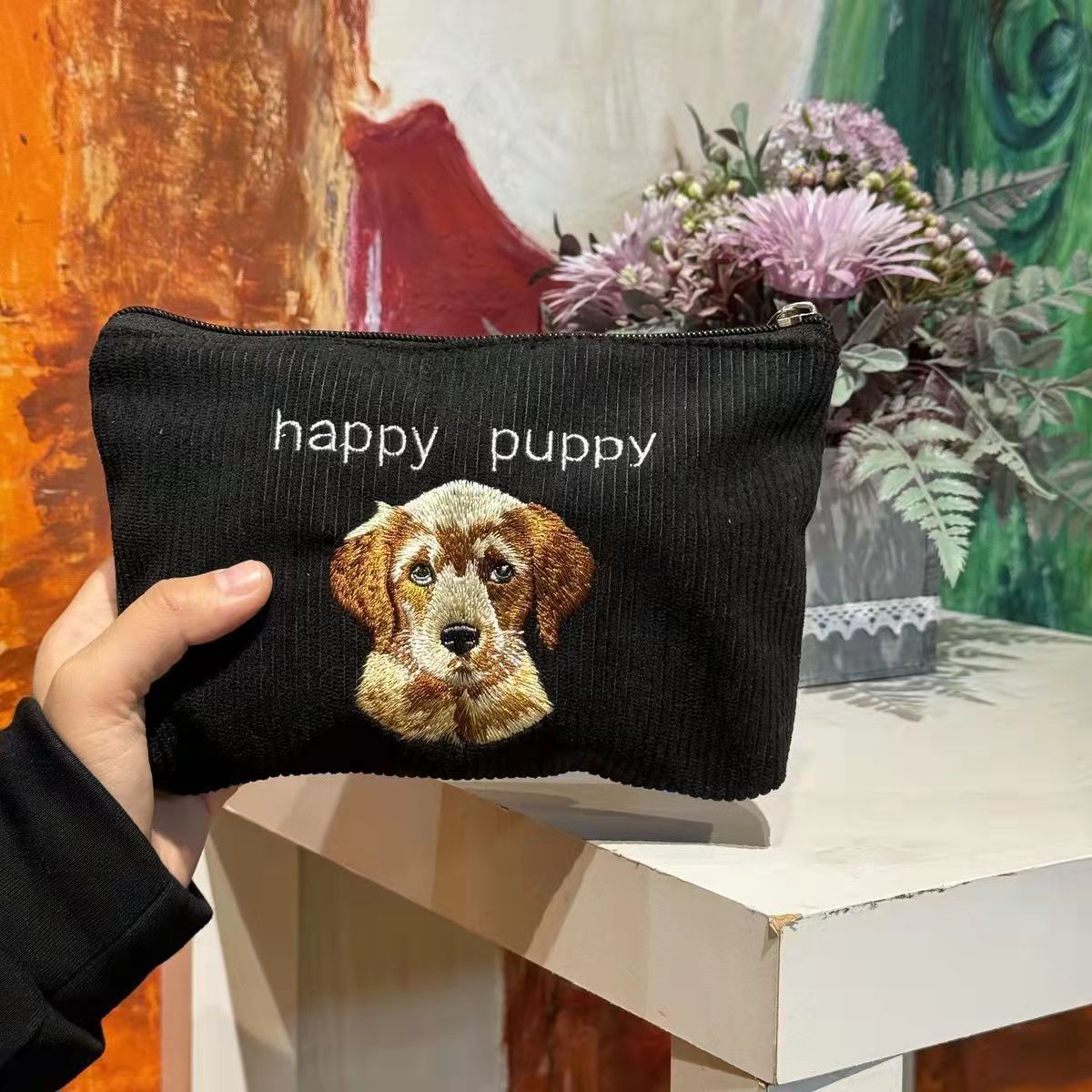 Bolsa de maquillaje de bordado de tenue agujas nicho color de viaje portátil bolsa de almacenamiento de productos de cuidado de la piel bolsa de lavado