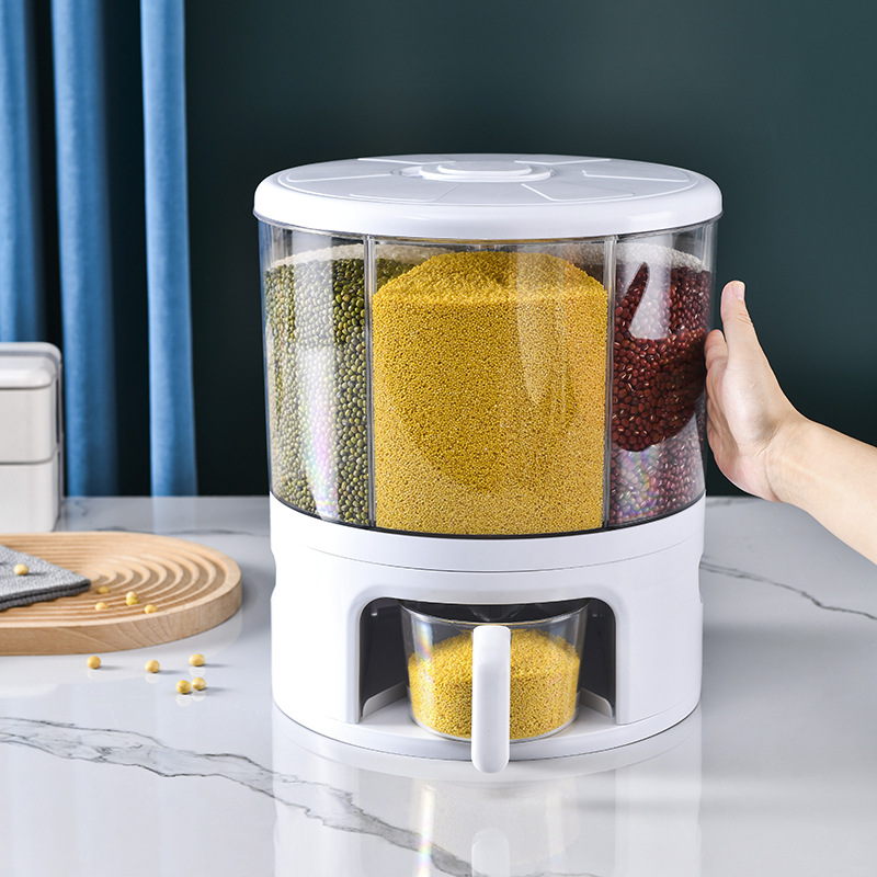 Kitchen rice storage box Japanese-style grain storage rice bucket divided grain storage bucket sealed household rotatable rice bucket