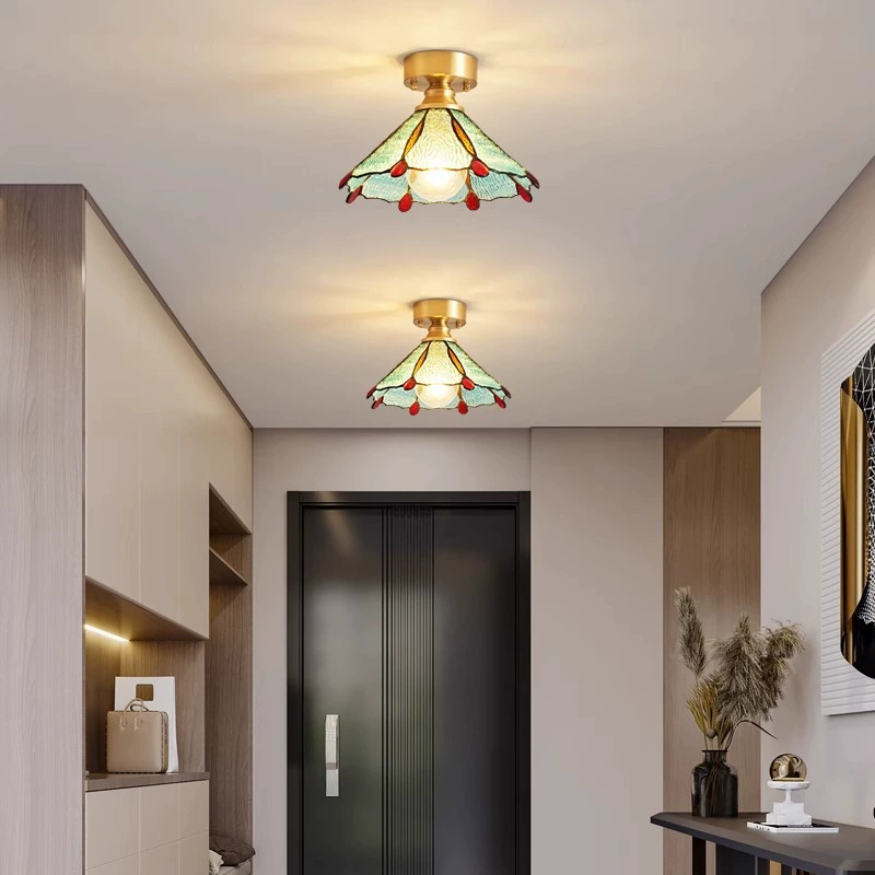 Retro copper lights for corridor, glass ceiling light for gazebo, American style