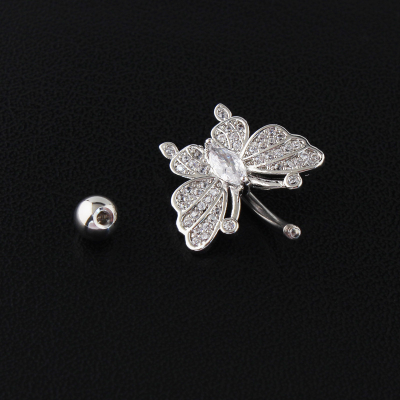 Piercing nombril papillon en acier inoxydable et zircon brillant_voghion.com