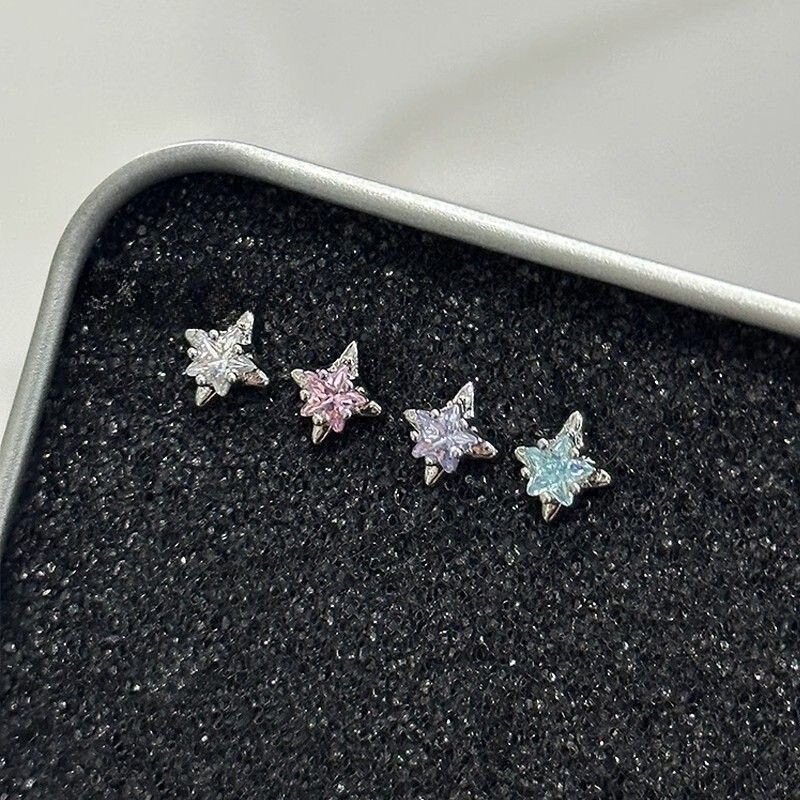 Exquisite Four-Pointed Star Titanium Steel Ear Bone Nails, Unique Five-Pointed Star Inlaid Zircon Earrings, Versatile Earrings