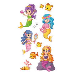 兒童卡通彩色美人魚紋身貼防水可愛聚會一次性貼紙小批量批發