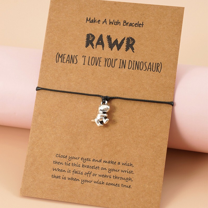 Cross-border Amazon New Creative Personalized Alloy Dinosaur Handmade Wax Line Woven Adjustable Card Bracelet Bracelet