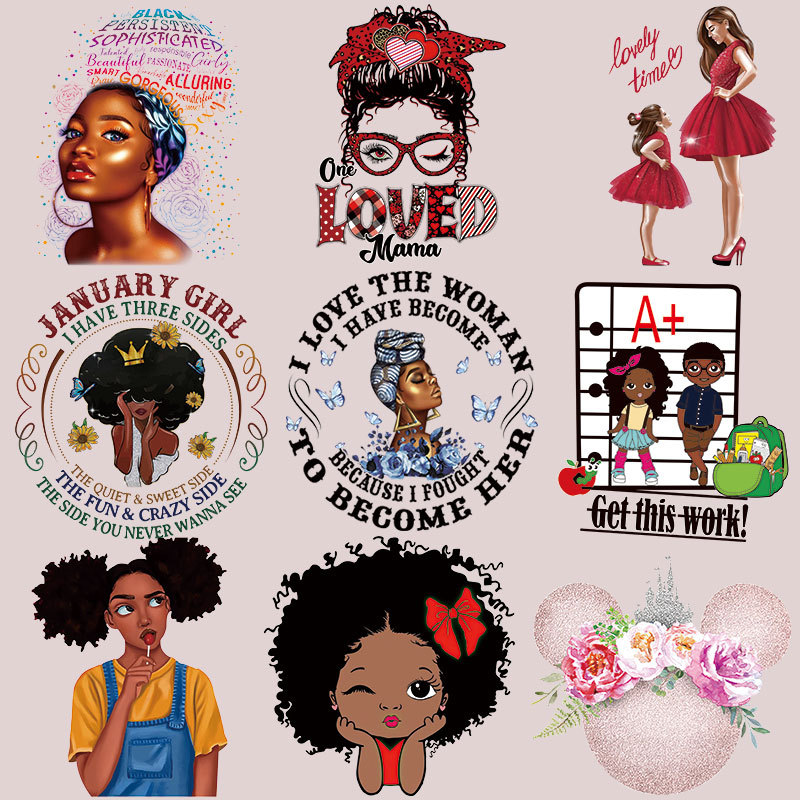 欧美女孩热转印烫画 T恤箱包logo烫印图案高弹耐水洗柯式烫画烫图