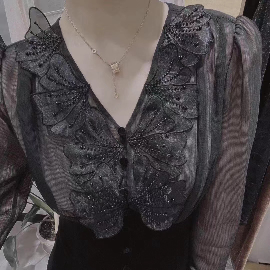 新款欧根纱花朵珠子花片假领子 diy手工辅料刺绣蕾丝领花女装配饰