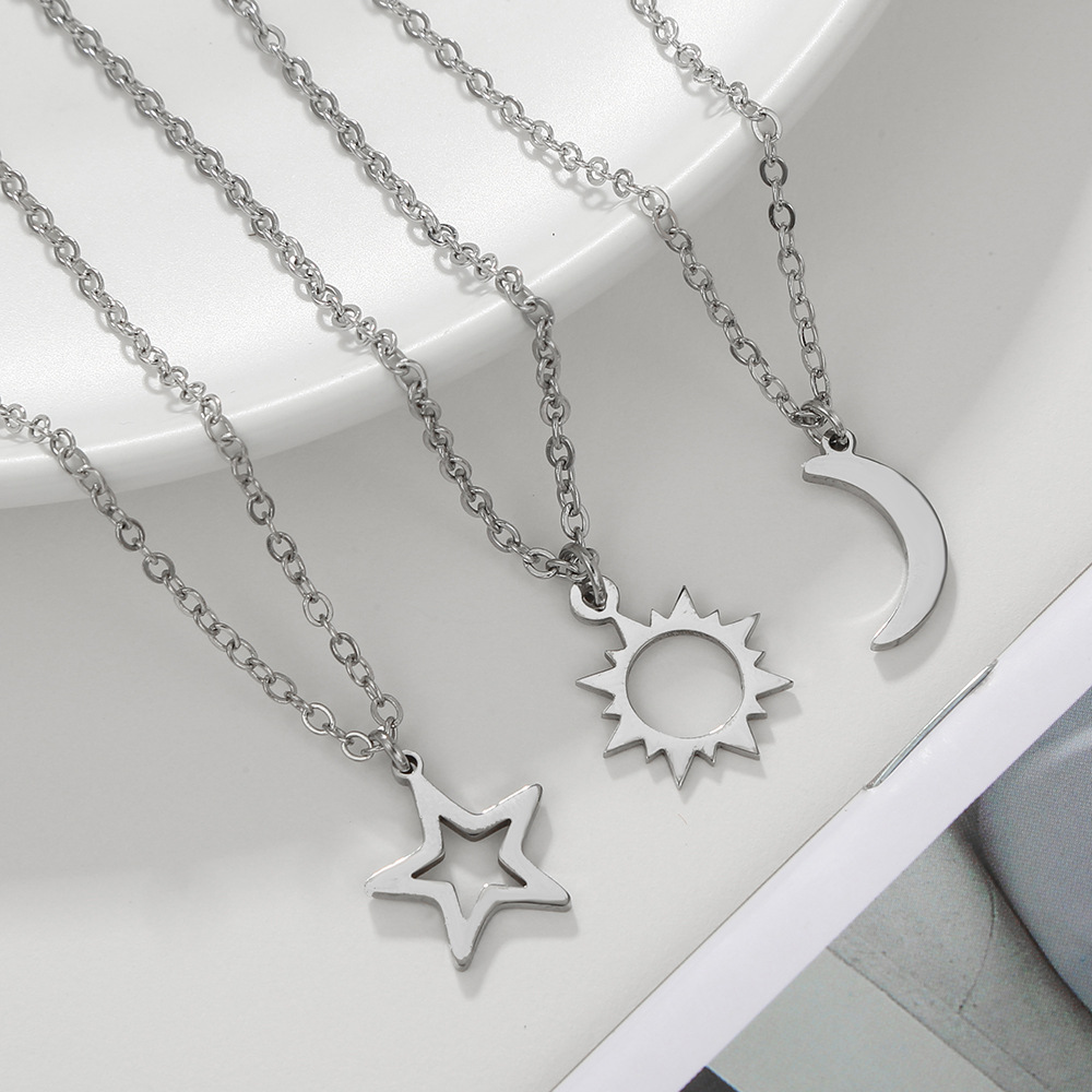 Basic Sun Star Moon Stainless Steel Necklace Splicing Stainless Steel Necklaces 1 Set_colorza_3