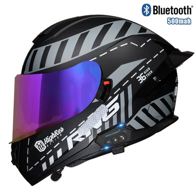 Motosiklet kaskı (dəbilqə) — bluetooth full helmet unisex - gray-maze-color-mirrorbluetooth-m