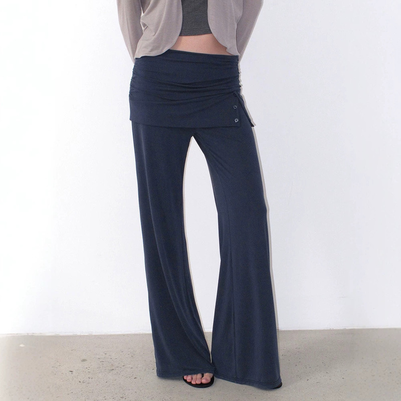 Elegant matte blue buttoned back panel, pleated waistband, comfortable and soft, sporty straight-leg slim-fit casual pants