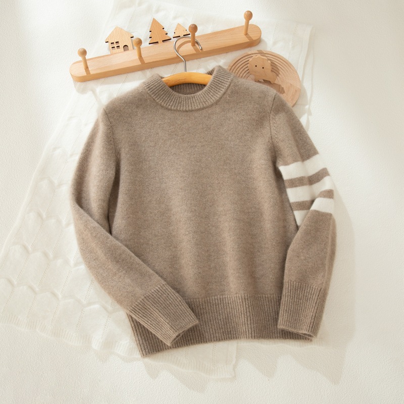 100% pure cashmere children's sweater, thickened, boys' three-stripe pullover sweater, girls' knitted base layer, new for winter 24 months.