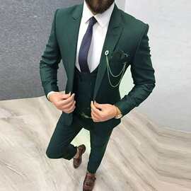 2024大码外贸商务休闲西服三件套新郎伴郎婚礼宴会西装套装男