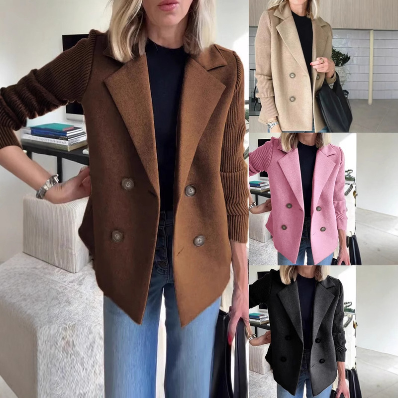 Amazon 2025 Spring New Cross-border European and American Foreign Trade Women's Fashion Elegant Wool Stitching Coat Amazon 2025 Spring New Cross-border European and American Foreign Trade Women's Fashion Elegant Wool Stitching Coat