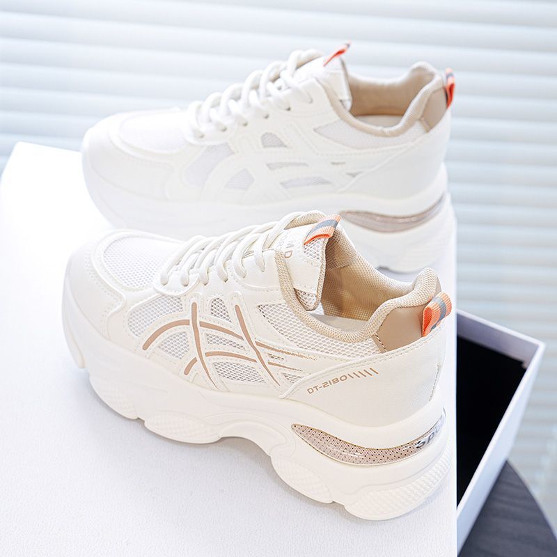 Women's Shoes 2025 New Height-Increasing Spring and Autumn Versatile White Shoes Soft Leather Height-Increasing Sports Thick-Soled Casual Dad Shoes for Women