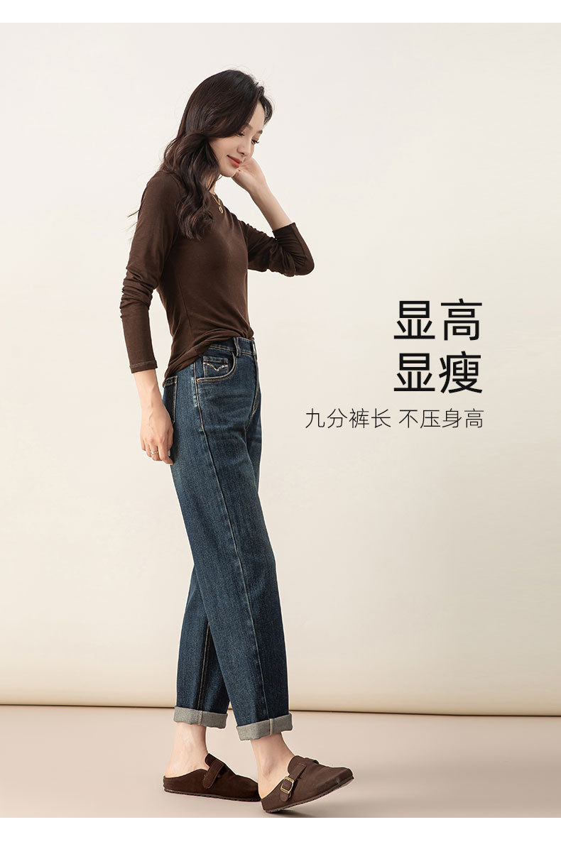 Quần jeans nữ ống côn cạp cao chất liệu Lyocell mềm mại màu xanh vintage — màu xanh chi tiết 15