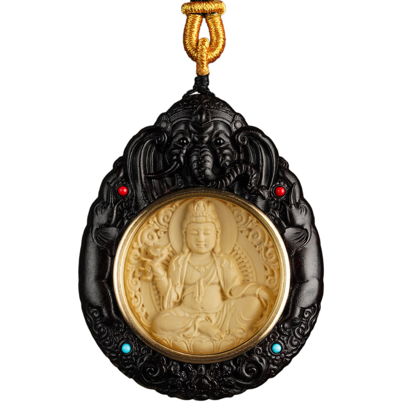 Colgante de Madera de Palisandro con Incrustaciones de Boj, los Doce Animales del Zodiaco, Amuleto de los Ocho Deidades Guardianas, Adorno para Coche, Estilo Chino, Samantabhadra