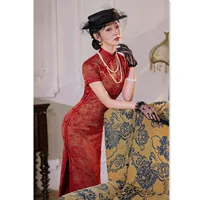 Старый шанхайский ретро китайский стиль Mom Wedding Banquet Длинный короткий рукав Cheongsam Spring 2025 Новый тонкий тонкий и тонкий Cheongsam