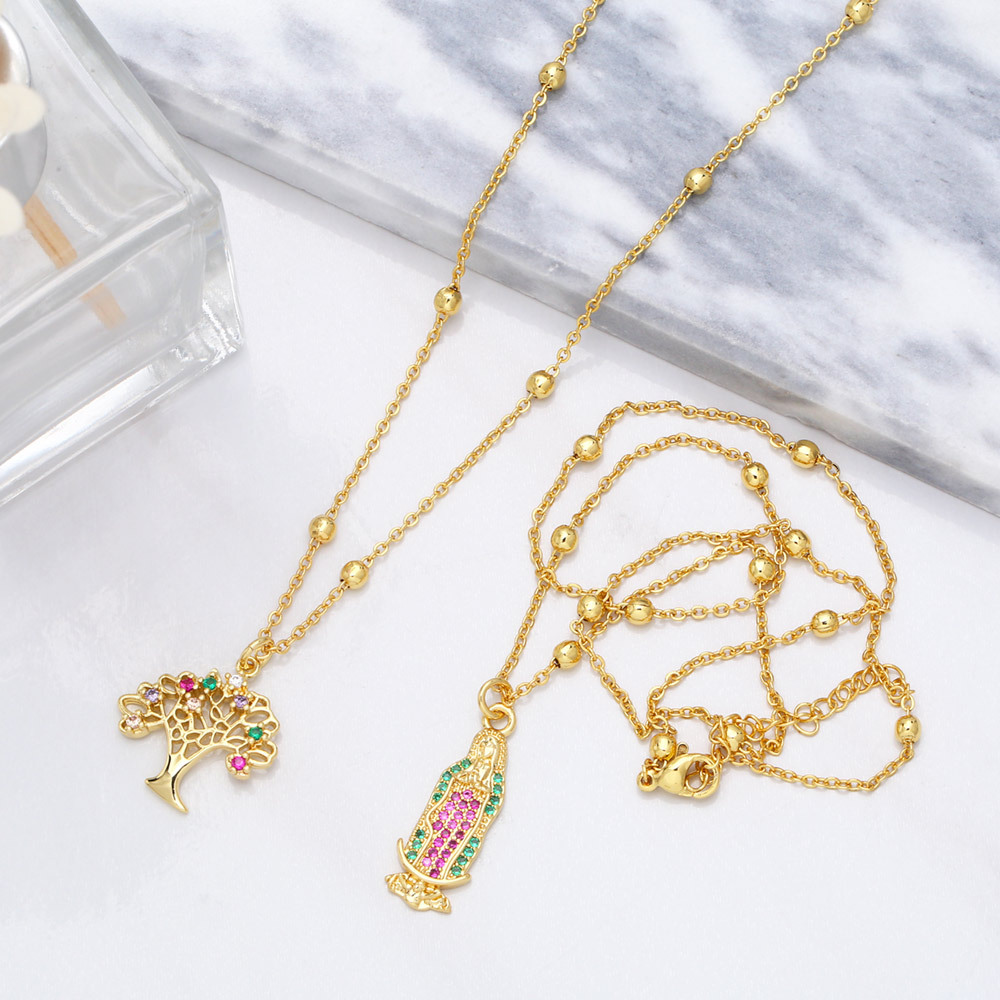 fashion tree of life pendant inlaid color zircon Virgin Mary copper necklace