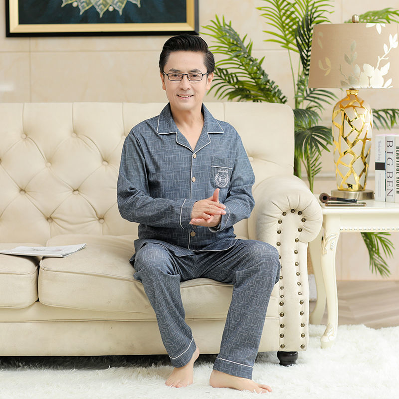 100% algodón pijamas hombres de manga larga primavera y otoño traje de verano homewear de hombres de mediana edad y ancianos