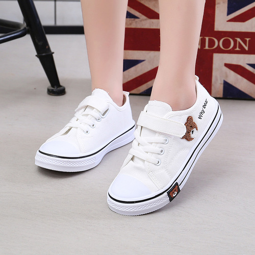 Children's Shoes Foreign Trade  Children's Bear Canvas Shoes Fashion Student White Shoes Boys and Girls Velcro Shoes Wholesale