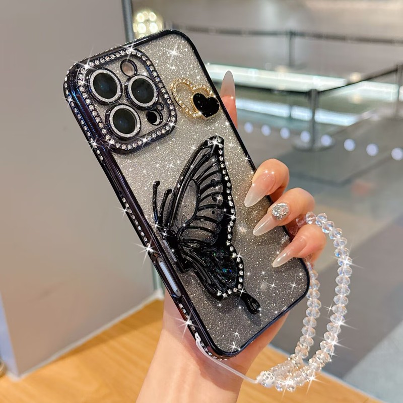 流砂蝶ホルダー Apple 16promax 携帯電話ケース iphone15 ラインストーングリッターソフトシェル 14 電気メッキに適しています|undefined