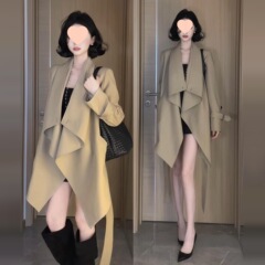 早秋季卡其色风衣外套女2025新款小个子巨好看韩版翻领上衣中长款