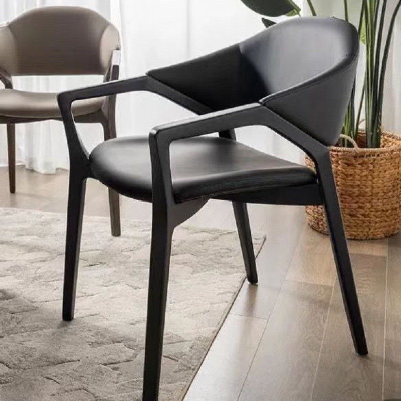 意大利轻奢设计师椅子icochair意式餐椅家用极简实木椅真皮扶手椅