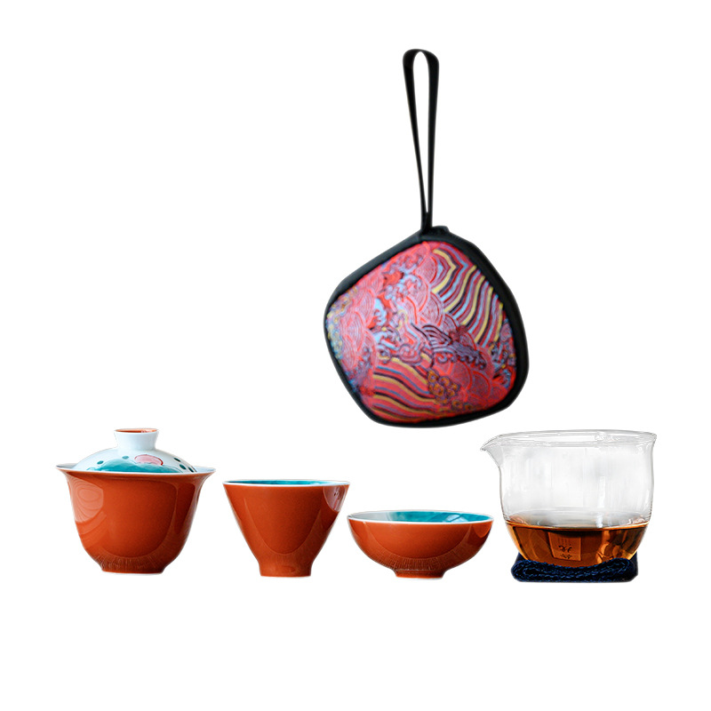 Esmalte pintado a mano un tazón dos tazas de viaje expreso portátil traje Kung Fu juego de té portátil burbuja tamaño pequeño mini pequeño cubierta tazón