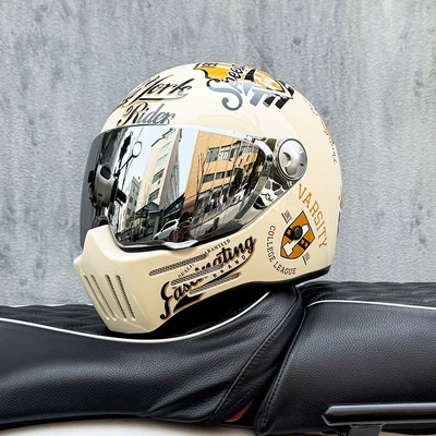 Motosiklet kaskı (dəbilqə) | Ghost Skull Rider, with Bluetooth Slot - cruiseopalescent-silver-mirror-delivery-transparent-mirror-m