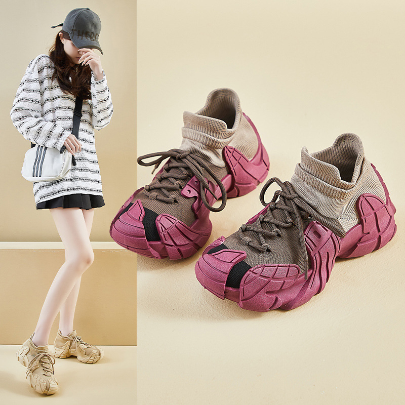 袜子鞋2025新款女式休闲鞋厚底女鞋夏季透气八爪鱼飞织运动鞋大码