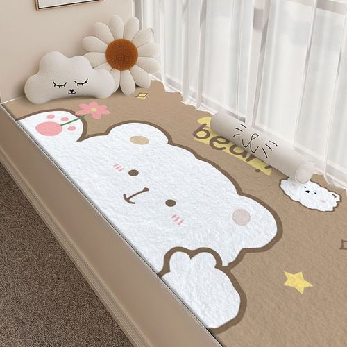 Cartoon Cute Bear Bedroom Room Dividing Cool Carpet Living Room Coffee Table Absorbent Fake Wool Carpet Balcony Non-Slip Bay Window Mat
