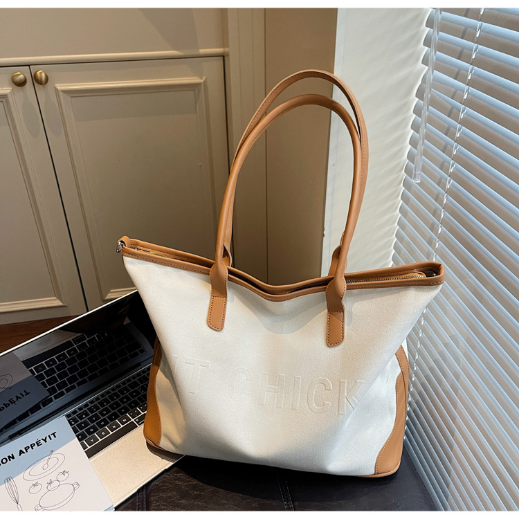 Bolso coreano de gran capacidad, bolso de mano, nicho de moda para mujeres, tela de color contrastante, empalme, bolso de hombro, bolso de viaje ocio
