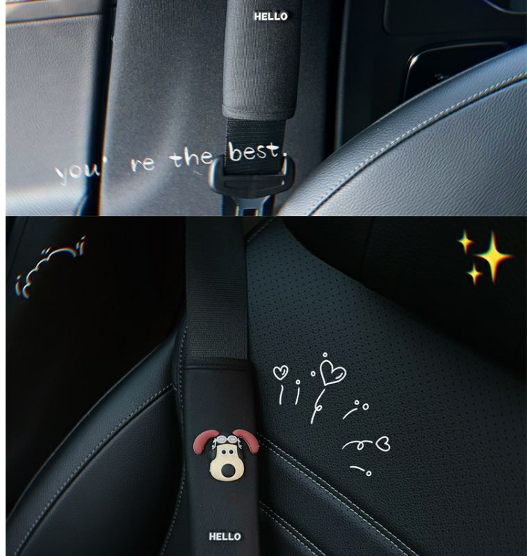 Car Head Dog Safety Belt Shoulder Pad Car Cartoon Cute Universal Safety Belt Cover Safety Belt Car Interior Decoration