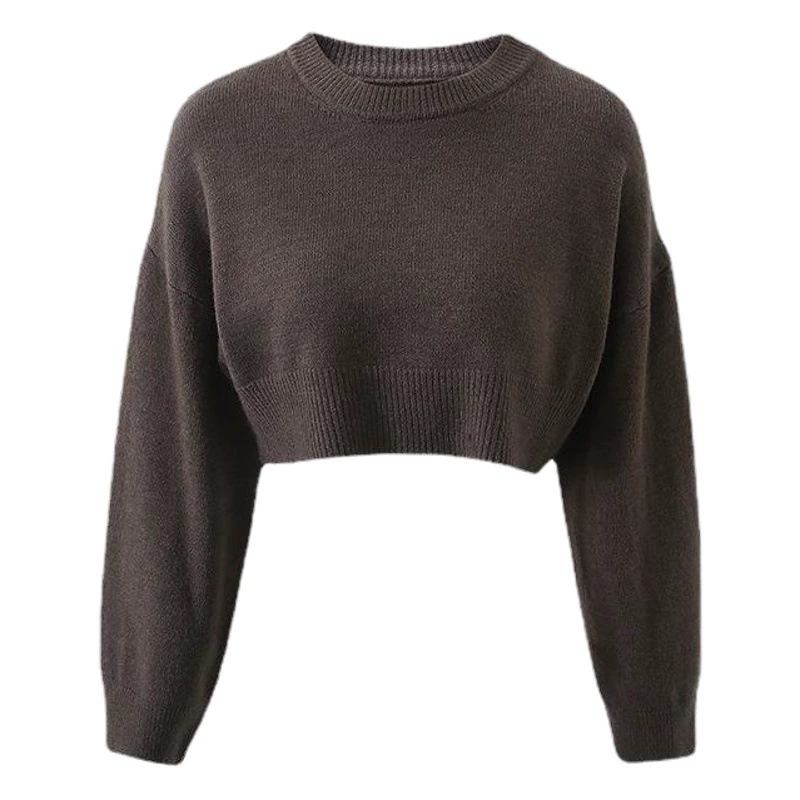 Новый дизайнерский нишевый короткий свитер в Корейском стиле с высокой талией, Однотонный женский Универсальный свитер, Топ с длинным рукавом, Осень-зима