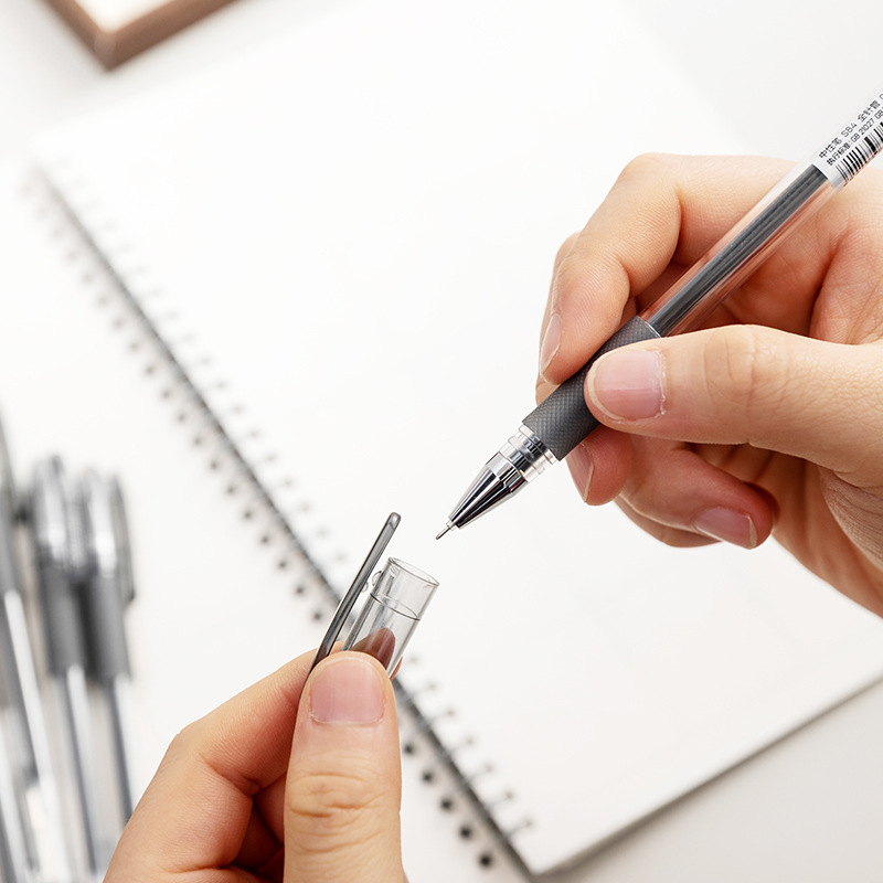 Bolígrafo neutro de 0.38mm para finanzas negro de aguja completa bolígrafo de sombrero de oficina de negocios bolígrafo S84