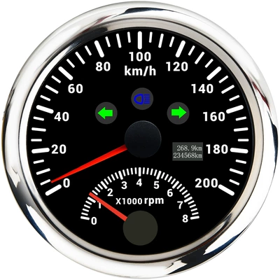 mileage left and right turn – automobile instrument - 200-kmh-silver-edge-black-background