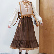 复古国风棕色套装秋冬新款复古时尚休闲百搭上衣马甲半身裙三件套