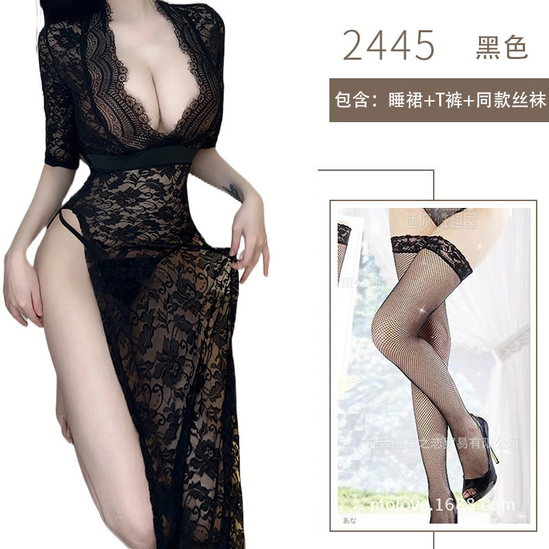 블랙 (잠옷 + 티셔츠 + 블랙 망사스타킹)