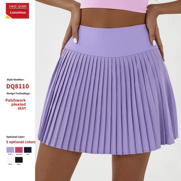 European-Style Pleated Skirt, Yoga High-Waist Anti-Exposure Tennis Skirt, Double-Layer Anti-Slip Badminton Golf Sports Skirt