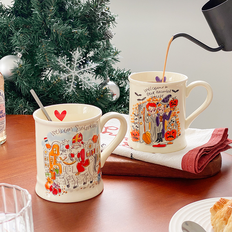 Shanen Navidad Taza de cerámica resistente a altas temperaturas taza de agua horno microondas disponible con mango taza de leche caja de color