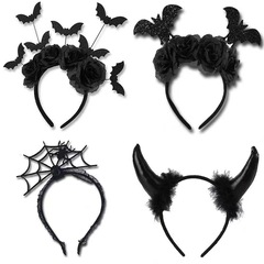 ハロウィンヘッドバンドクロスボーダーホット販売悪魔ホーンコウモリヘッドバンドメーカー卸売ホリデーパーティー装飾羽