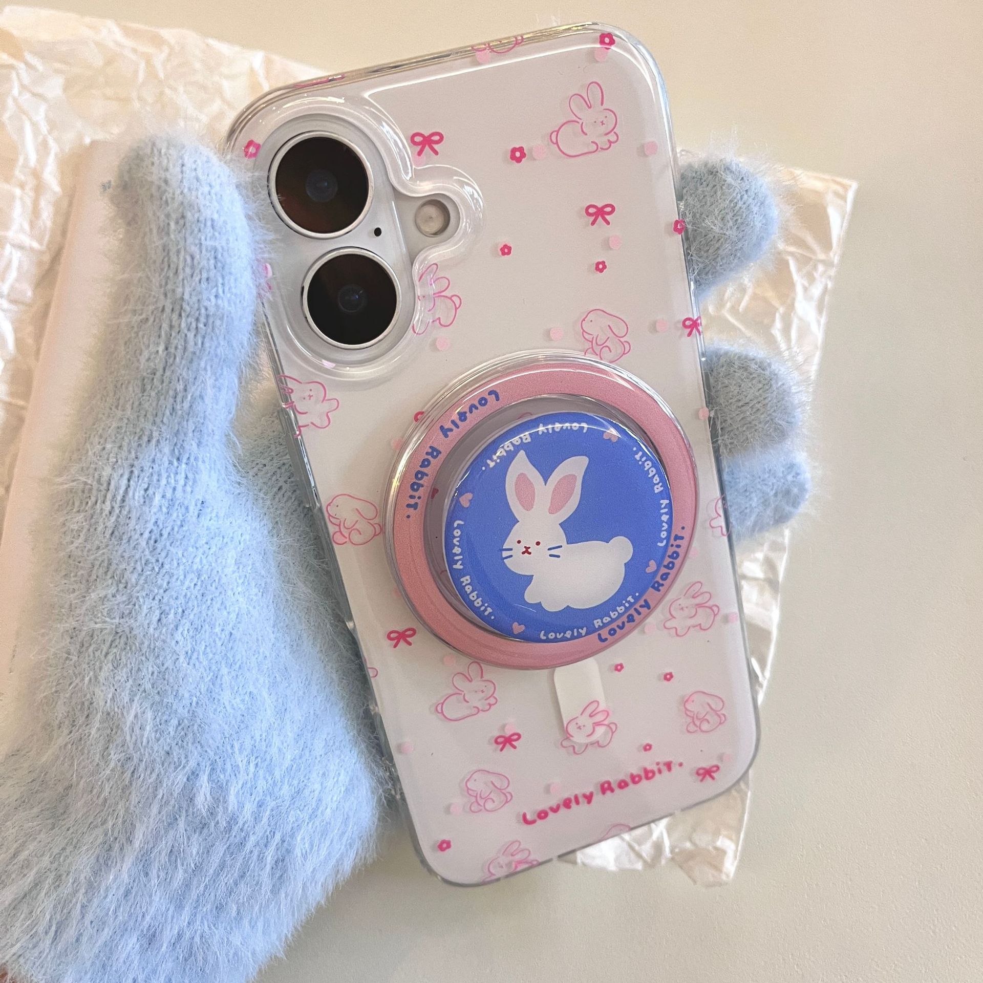 Pequeño lindo conejito de pantalla completa para iPhone16 funda para teléfono móvil 15ProMax magnético 14/13 nuevo 16Pro
