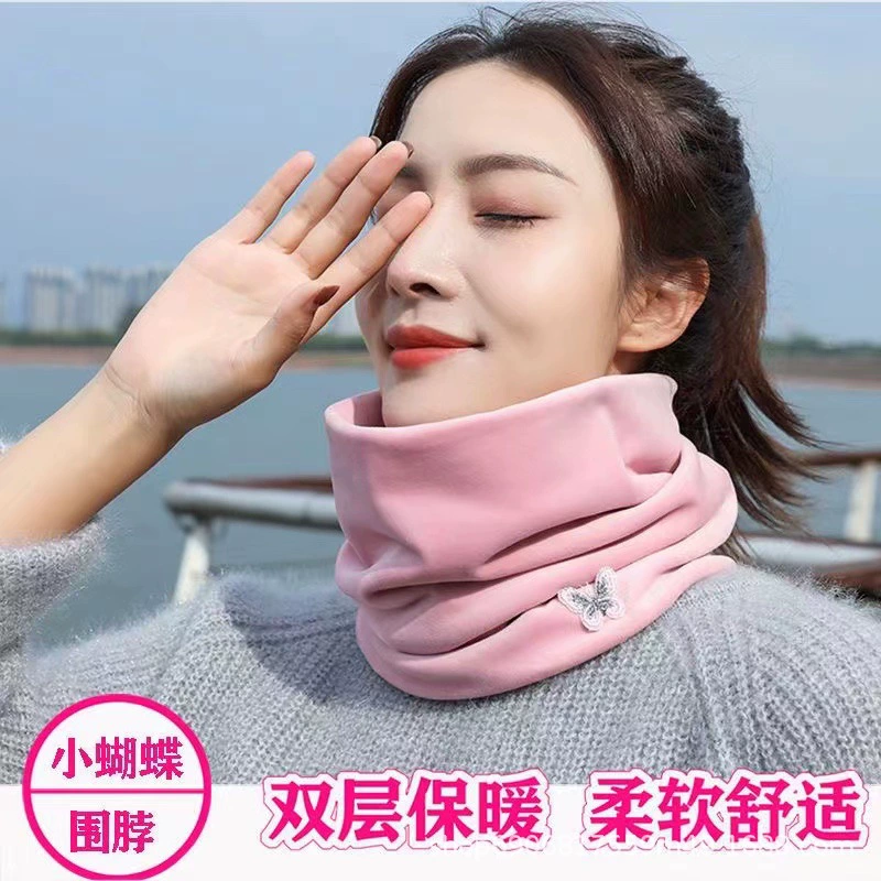 Двухслойный шарф, женский осенне-зимний утолщенный очень большой Ветрозащитный холодный шарф, уличный защитный чехол для шеи для верховой езды, однотонный на флисовой подкладке, в Корейском стиле