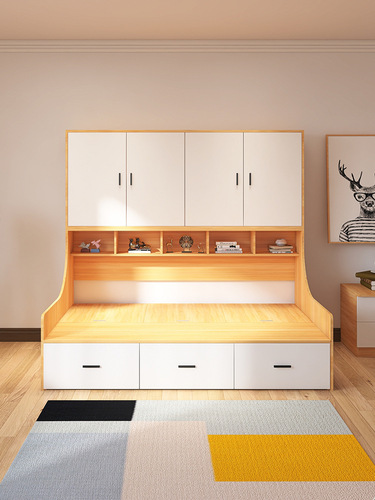 Single bed wardrobe integrated multifunctional storage children's small apartment space-saving tatami bed cabinet combination guest room bed