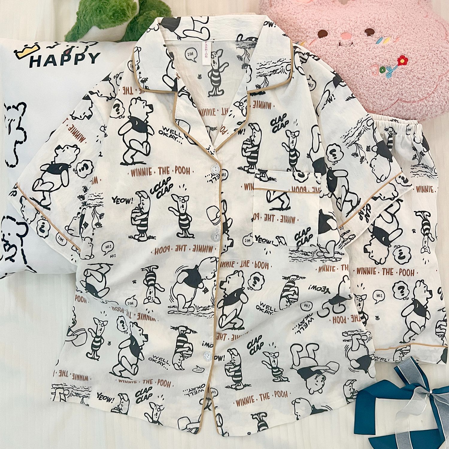 Vietnam transfronterizo al por mayor pijamas de verano mujeres nubes algodón de manga corta pantalones cortos traje cardigan dibujos animados lindo traje de servicio a domicilio