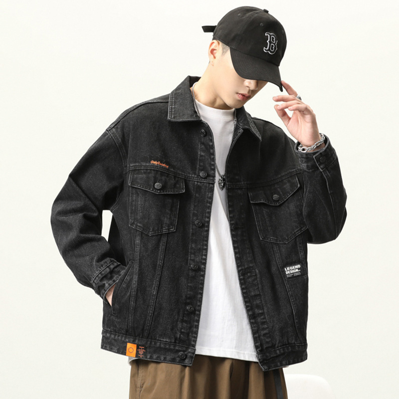 Black Denim Clothing Men's Autumn and Winter fleece-lined American High Street Functional Loose Fashion Brand Ins Winter Workwear Jacket