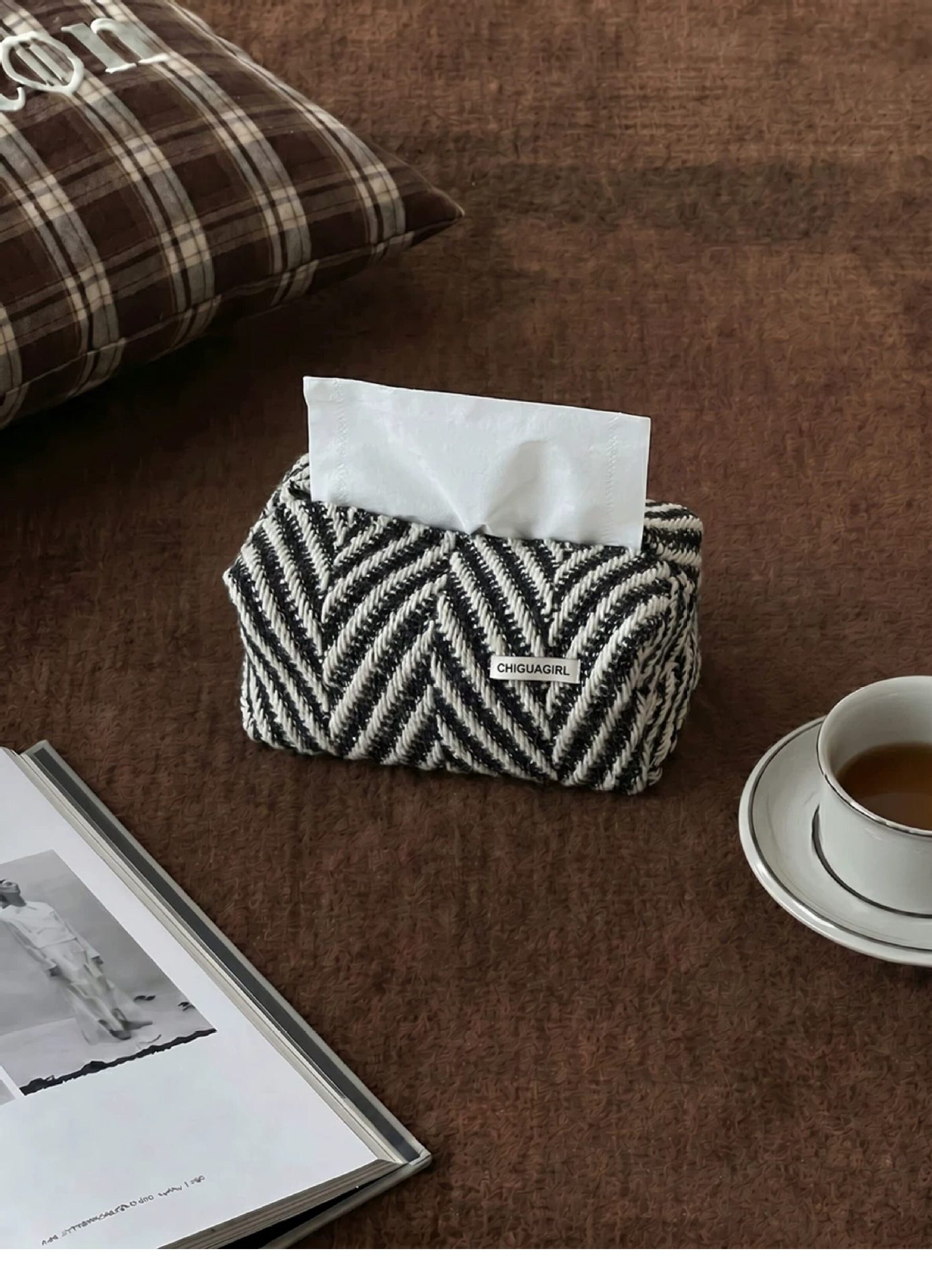 Light Luxury and High-End Fabric Tissue Box, Woven Design for Living Room Coffee Table and Dining Room, Tissue Storage Box, Napkin Holder