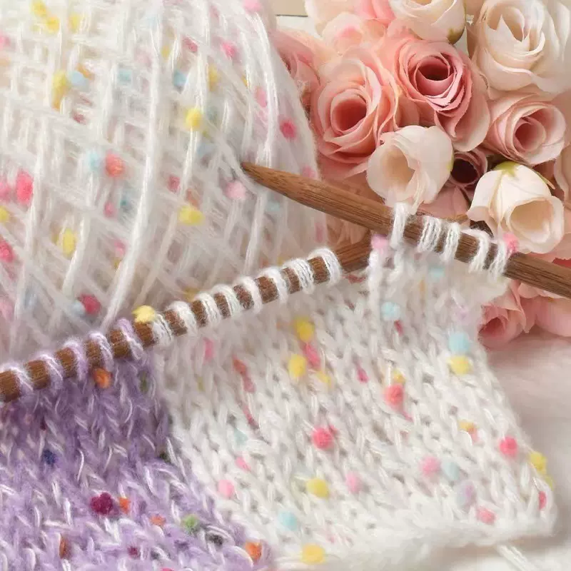 豆豆纱彩虹糖马海毛围巾线手编混纺diy粗毛线批发